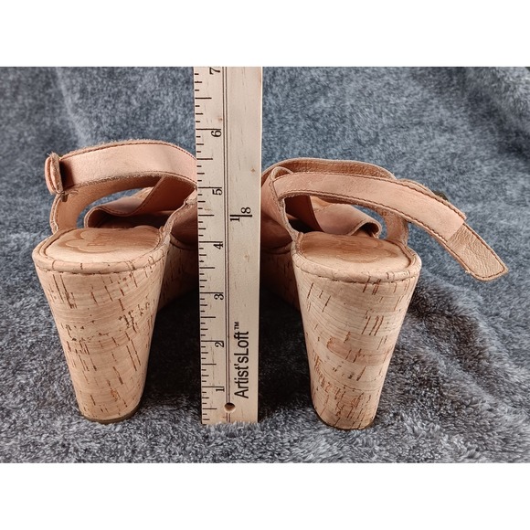 Born Shoes Cork Wedge Sandals Tan Leather Strappy Buckle Size 9M - Picture 5 of 9